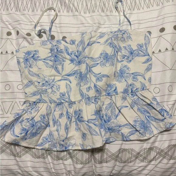 a new day Blue and White Floral Peplum Tank Top - Picture 1 of 1